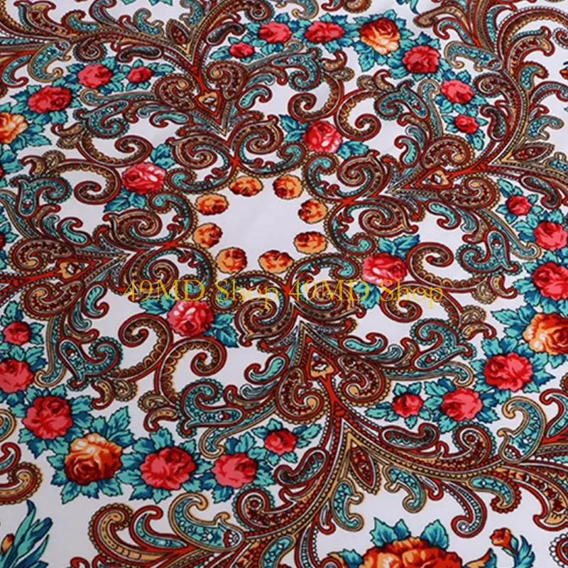 49MD Traditional Islamic Cotton Head Cover Floral Embroidery Shawl Decorative Fringe Kerchief Unisex Multi Purpose Scarf