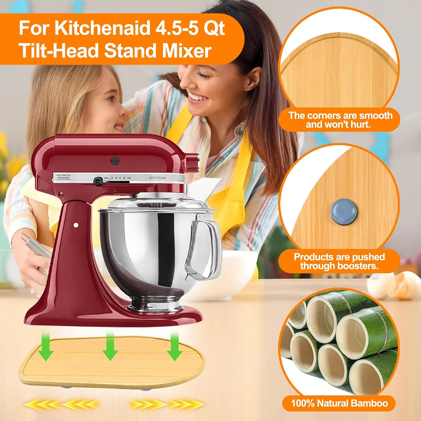 Für KitchenAid's Bambus-Mixer-Gleiter, 4,5-5 QT Vertikaler Mixer mit Schrägkopf, Elektrische Gleitplatte, Küchenmixer-Zubehör – Detail 7