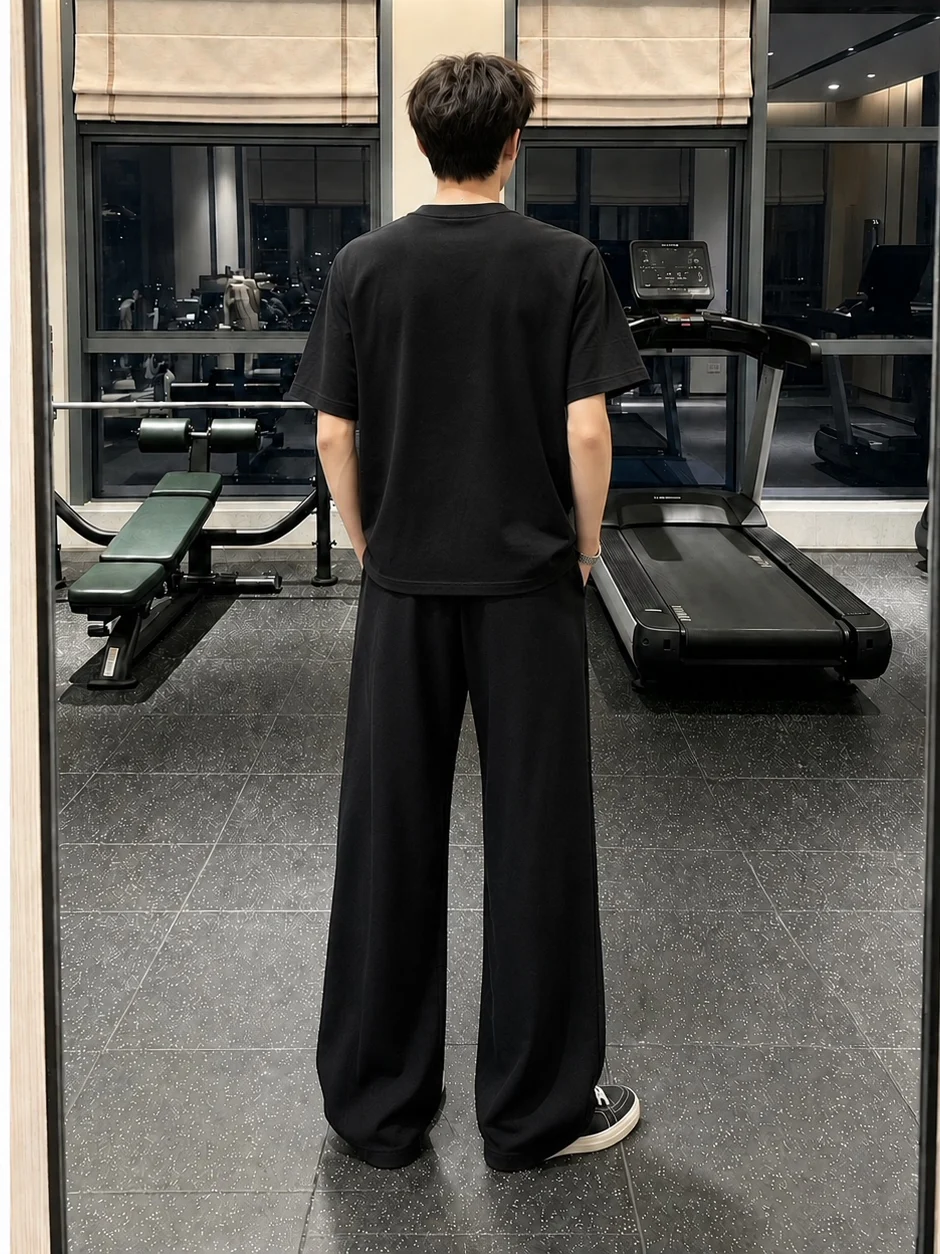 Cleanfit Men's Black Bell Bottom Pants Summer Thin Hanging Straight Casual Long Trousers Comfortable Loose Fit Polyester Fiber