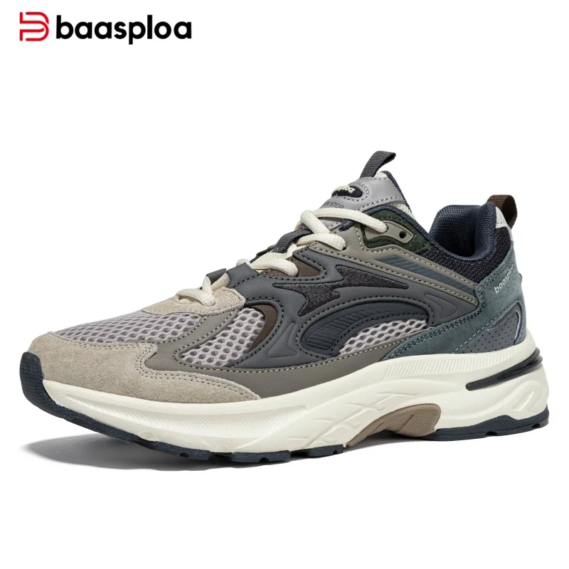 Baasploa Men Sport Shoes Mesh Breathable Casual Sneakers Male Comfort Fashion Lightweight Jogging Shoes Cushioning Non-Slip