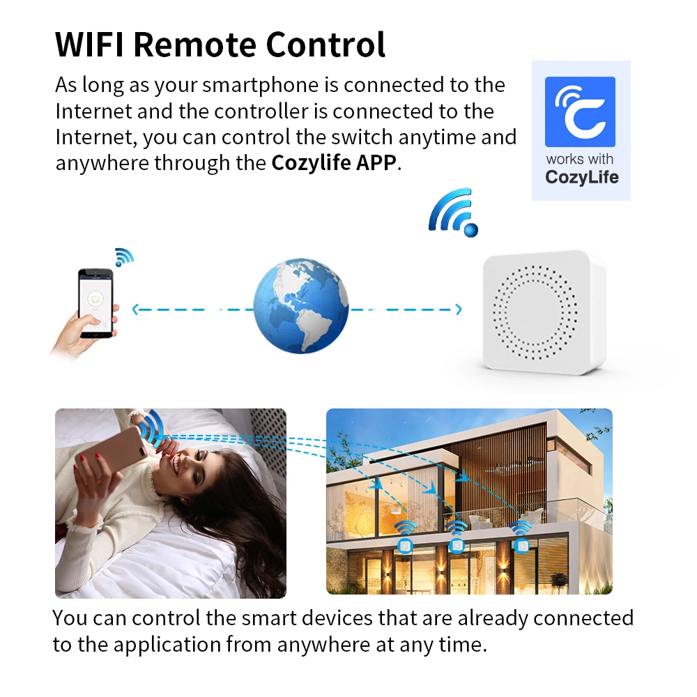 16A WiFi Smart Switch Circuit Breaker with Timer, Works with Alexa & Google Home Voice Control, CozyLife APP Control