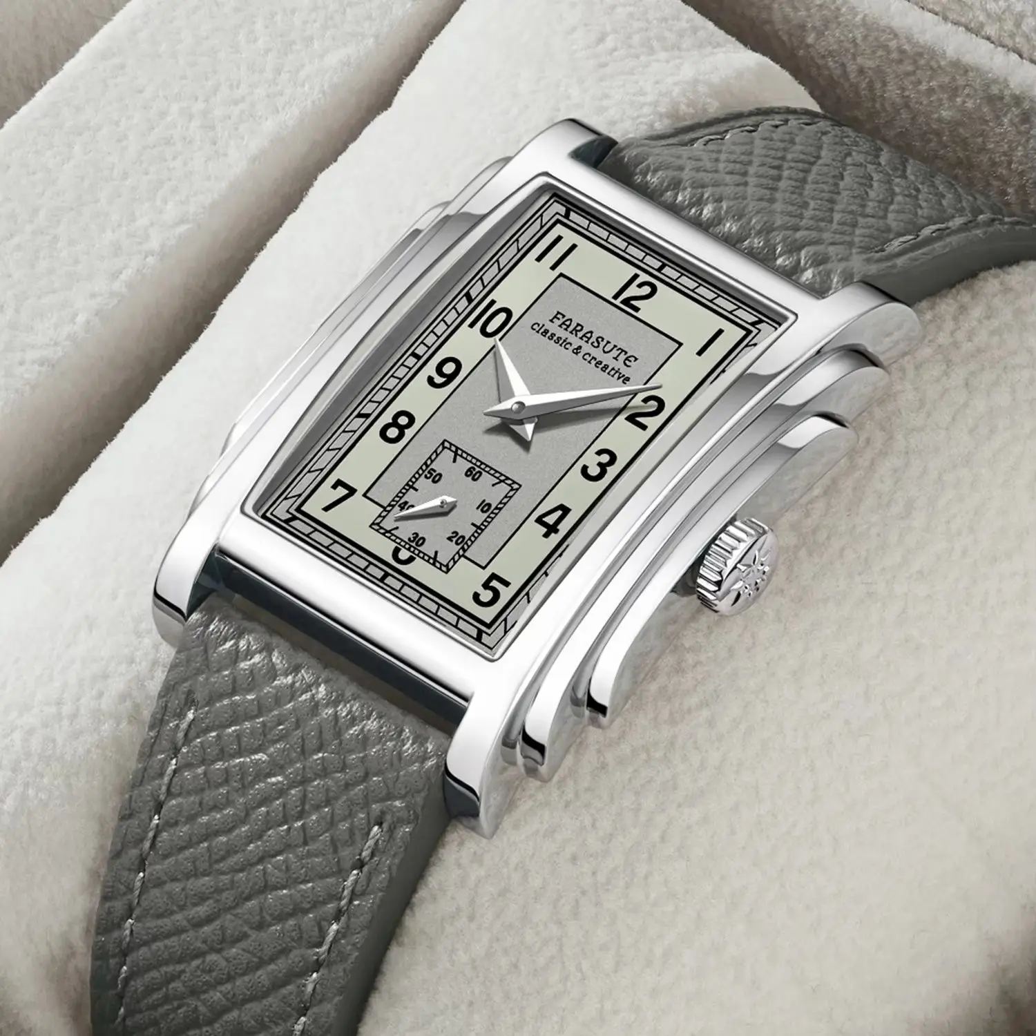 FARASUTE Men Automatic Watch Fashion 31mm Rectangle Mechanical Wristwatch Sapphire Mirror Waterproof ST17 Mov Small Second Hand