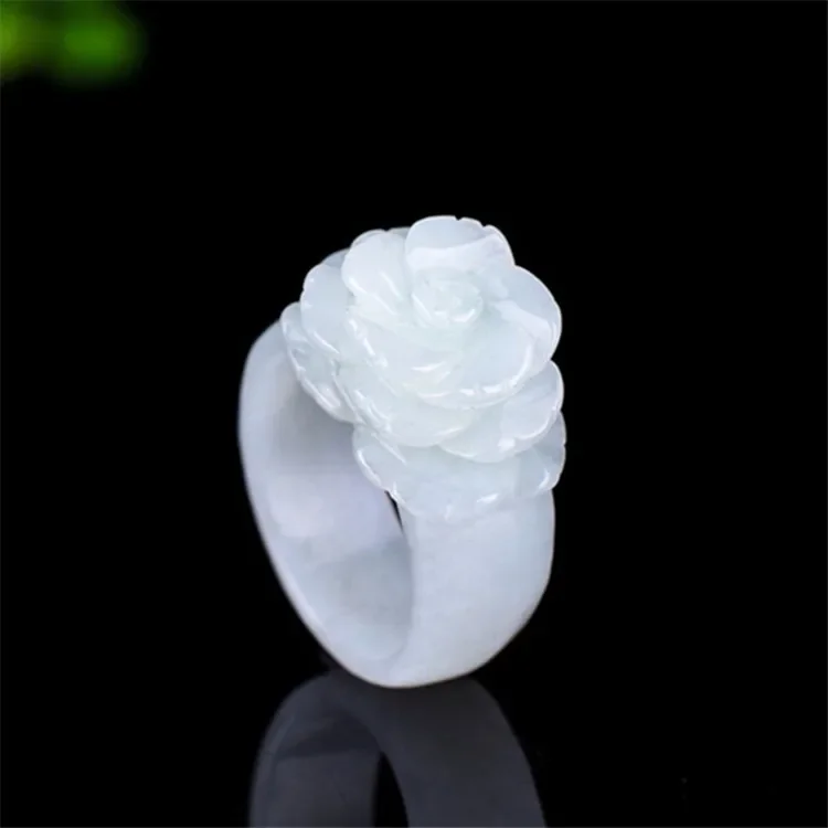 Band Ring Rings Jade Stones for Women Jewellery Emerald Rose Flower  Hand-carved for Women Luxury Jewelry