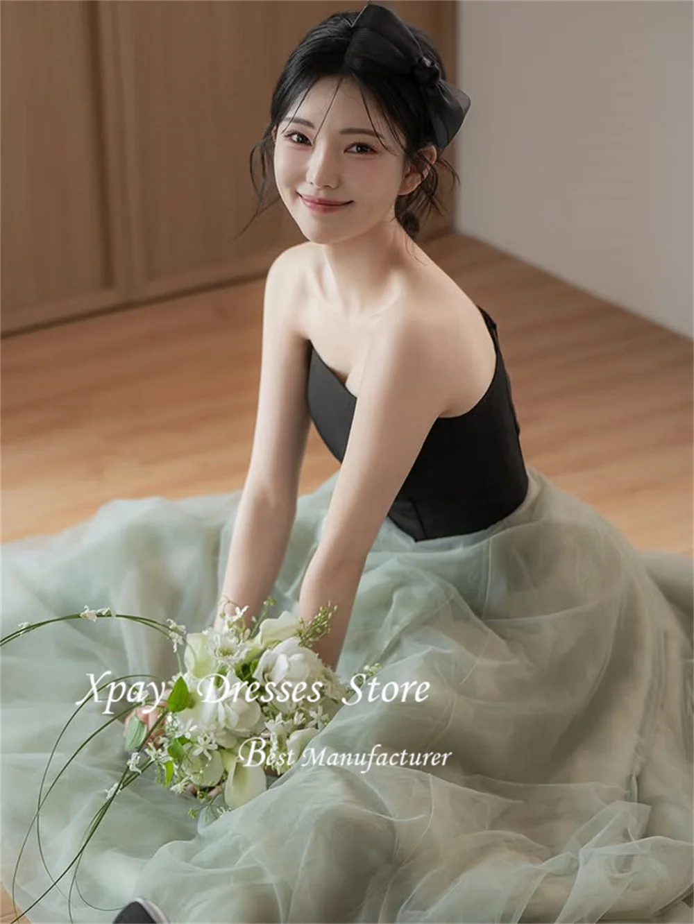 

XPAY Classic Strapless Contrast Color Evening Dresses A-line Wedding Dresses Elegant Floor-length Simple Bridal Dress Customized