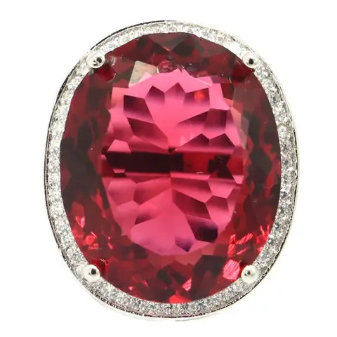 Buy 5 Get 1 Free 25x21mm SheCrown Unique Big Gemstone Pink Raspberry Rhodolite Garnet CZ Dating Silver Rings Many Sizes 6-11