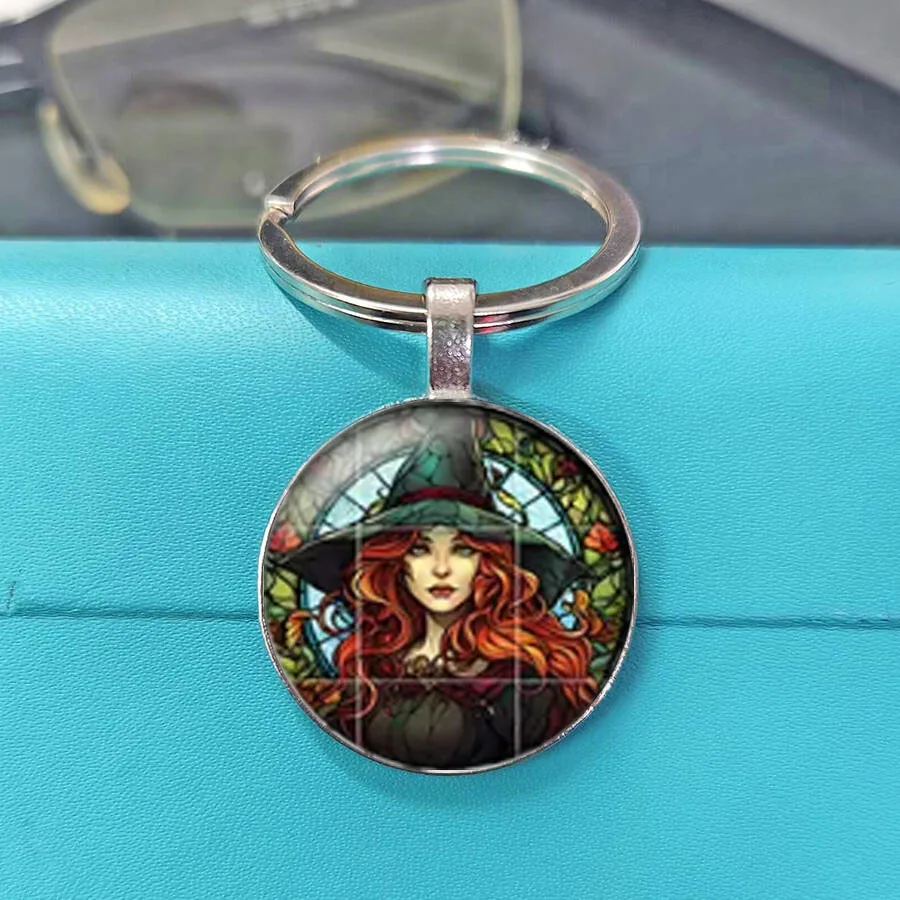 Elegant Stained Glass Witch Lady Portrait Glass Cabochon,Vintage Gothic Halloween Aesthetic Backpack Purse Decor Charm Gift