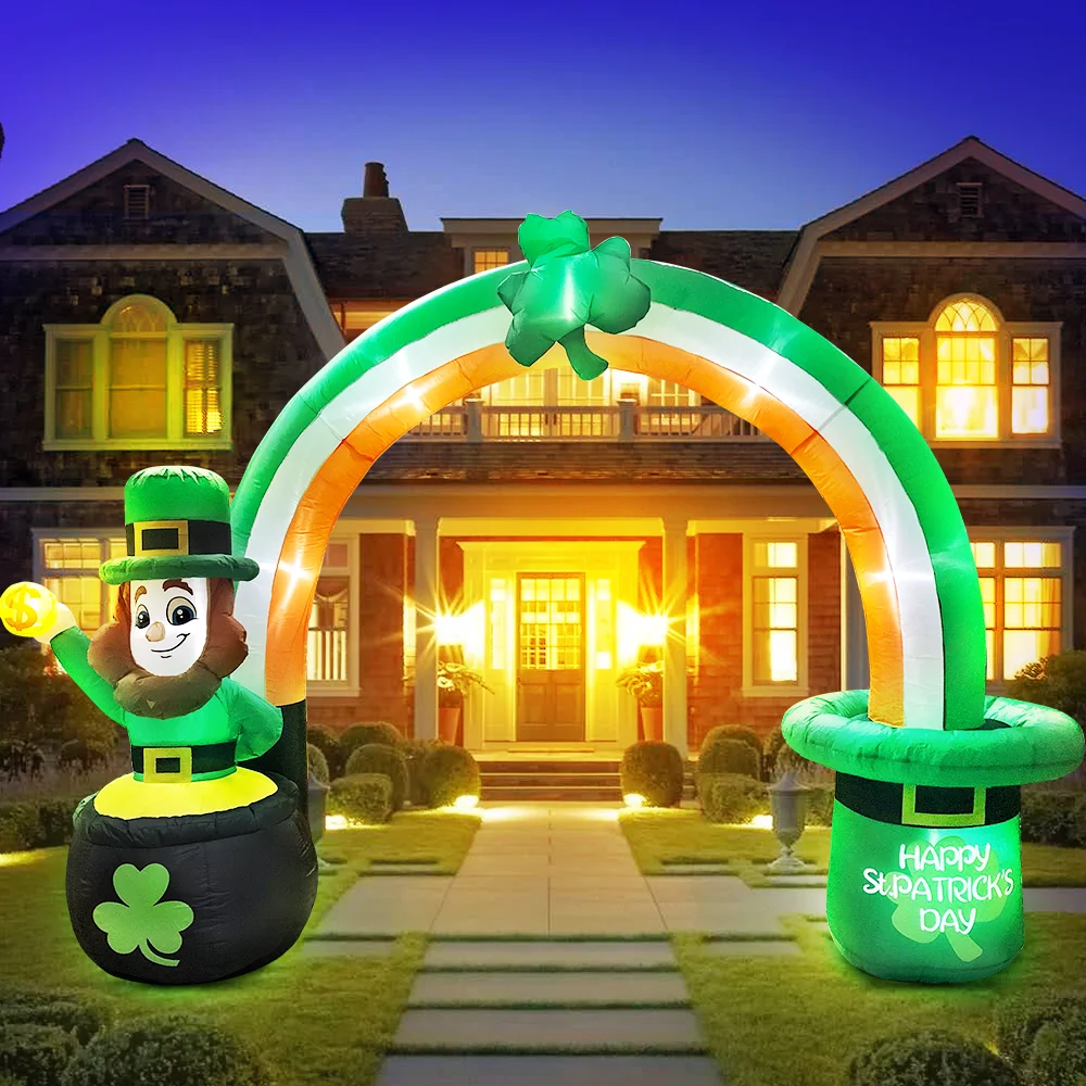 

St Patrick Day Inflatable Decoration for Home Outdoor Cute Arch Gold Coin Decor Yard Garden Party Green Prop with LED Light