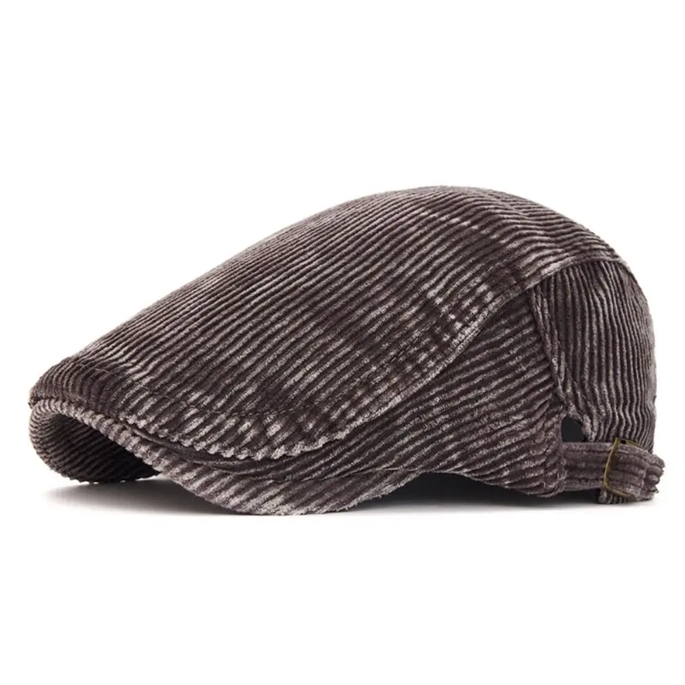 Vintage British Style Corduroy Flat Cap Adjustable Warm Gatsby Beret Cap Windproof Soft Lined Newsboy Hat Driving Use