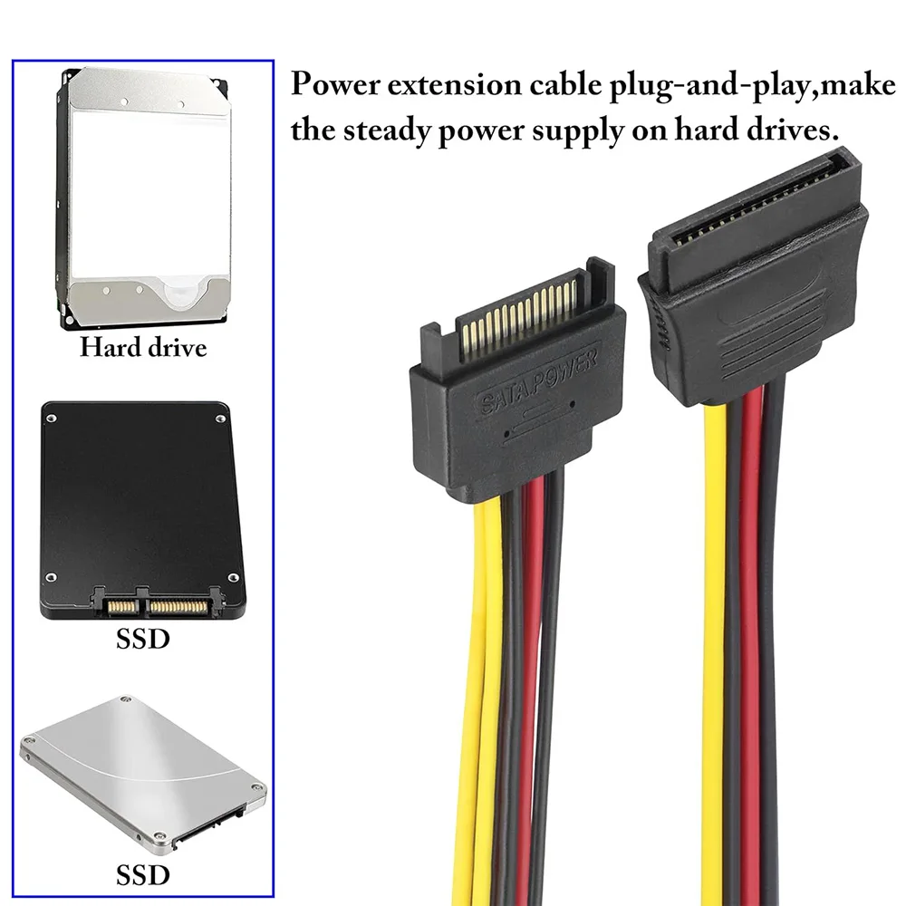 Cable de alimentación SATA de 20CM, 15 pines macho a 2x15 pines hembra, extensión de alimentación, Cable adaptador divisor SATA Y para alimentación de disco duro