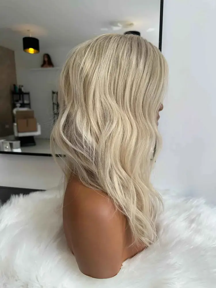 الكتف الرماد شقراء غلويليس الباروكات الشعر الاصطناعية الطبيعية متموجة مزيج اللون الجسم موجة الدانتيل الجبهة الباروكات للنساء شعر مموج عميق 16" #2