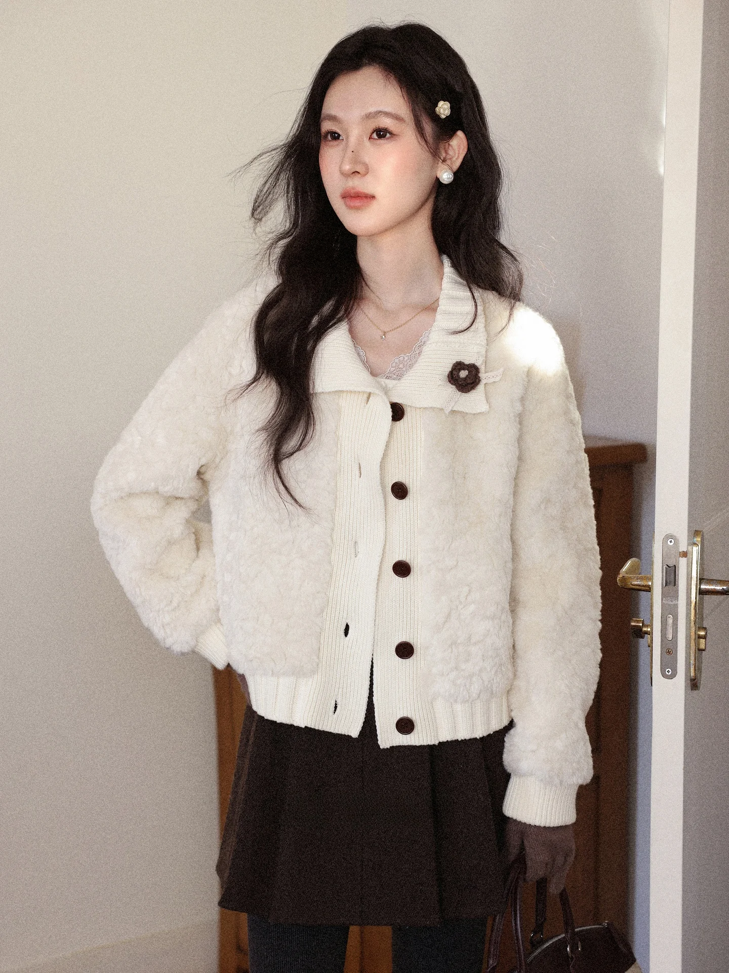 

Свободный удлиненный кардиган для женщин, осенне-зимняя новинка, теплый, цвета молочного чая, с воротником, молодежный стиль