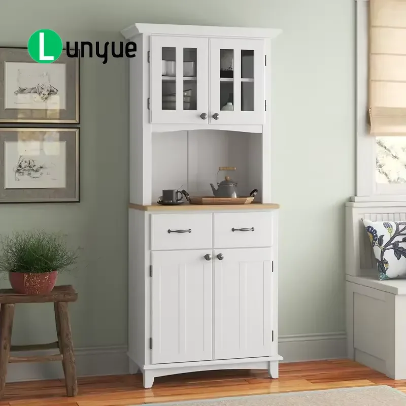 White Solid Wood Kitchen Corner Storage Rack Multi-functional Microwave Sideboard Eco-friendly Practical Furniture for Home