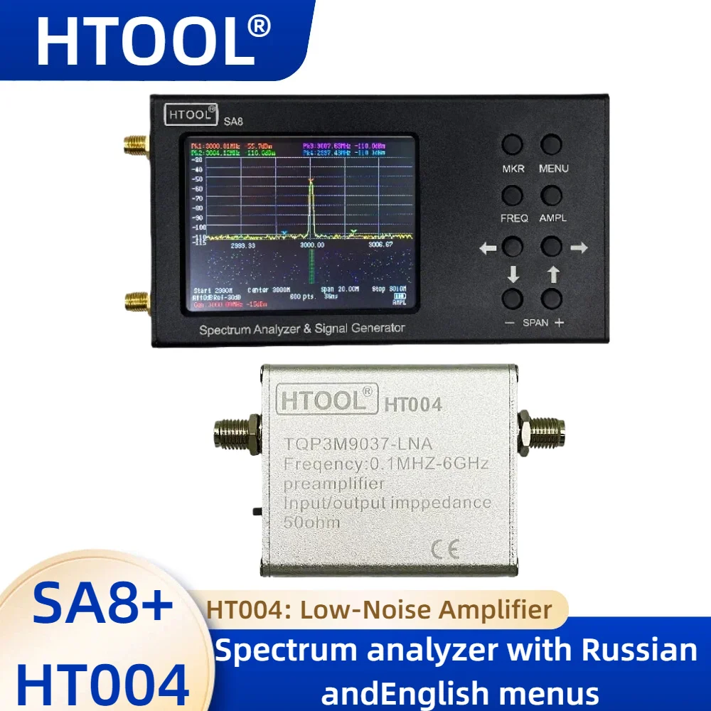 SA8 Spectrum Analyser RF Test / Signal Generator Multi-Language Interface HT004 Full Band Low Noise TQP3M9037 Amplifier