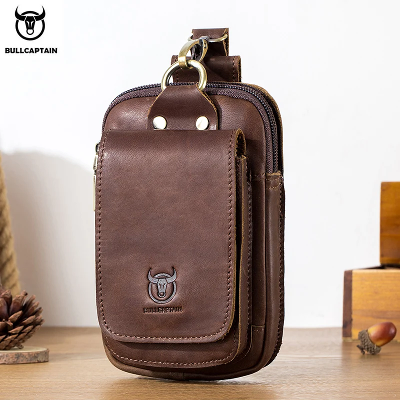 BULLCAPTAIN Fashion Quality Leather Small Summer Pouch Hook Design Waist Pack Bag Cigarette Case 6