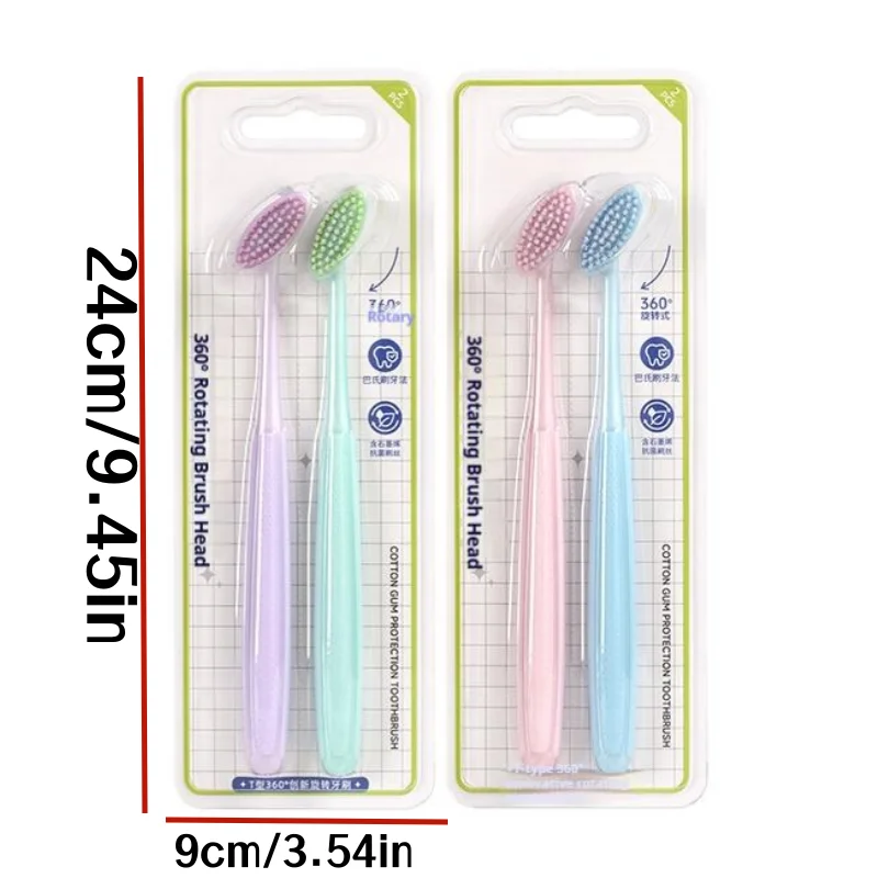 2/4/8 Pack with Random Colors, 360-Degree Rotating Brush Head, New Vertical T-Shaped Toothbrush for Cleaning between Teeth, Soft Bristles for Gum Protection, Home and Travel Toothbrush Set
