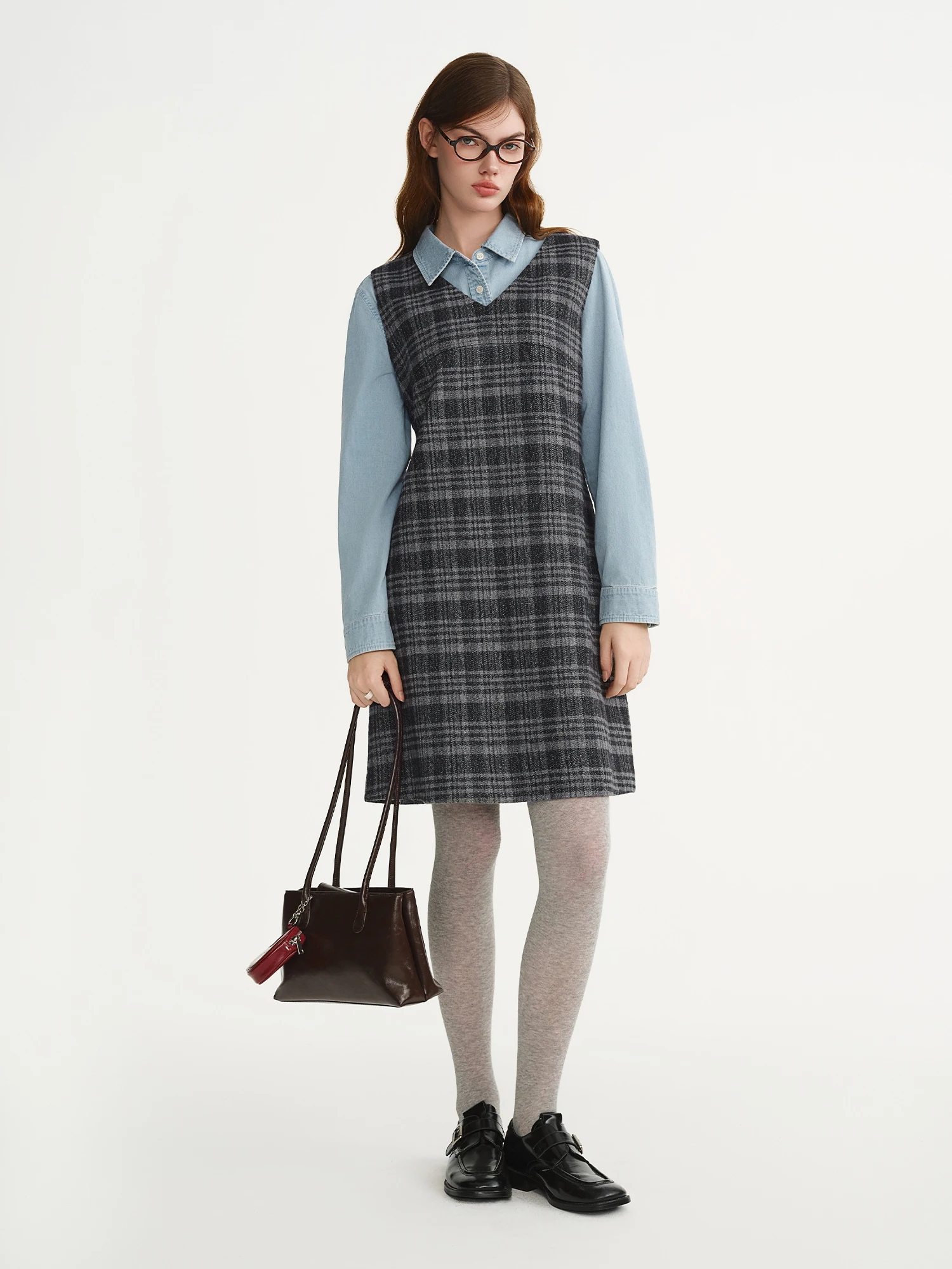 DUSHU حجم كبير المرأة الأخضر ملاحظات حقيبة كروسبودي مزين منقوشة سترة فستان 2025 شتاء جديد وصول فقط سترة فساتين مع حقيبة #2