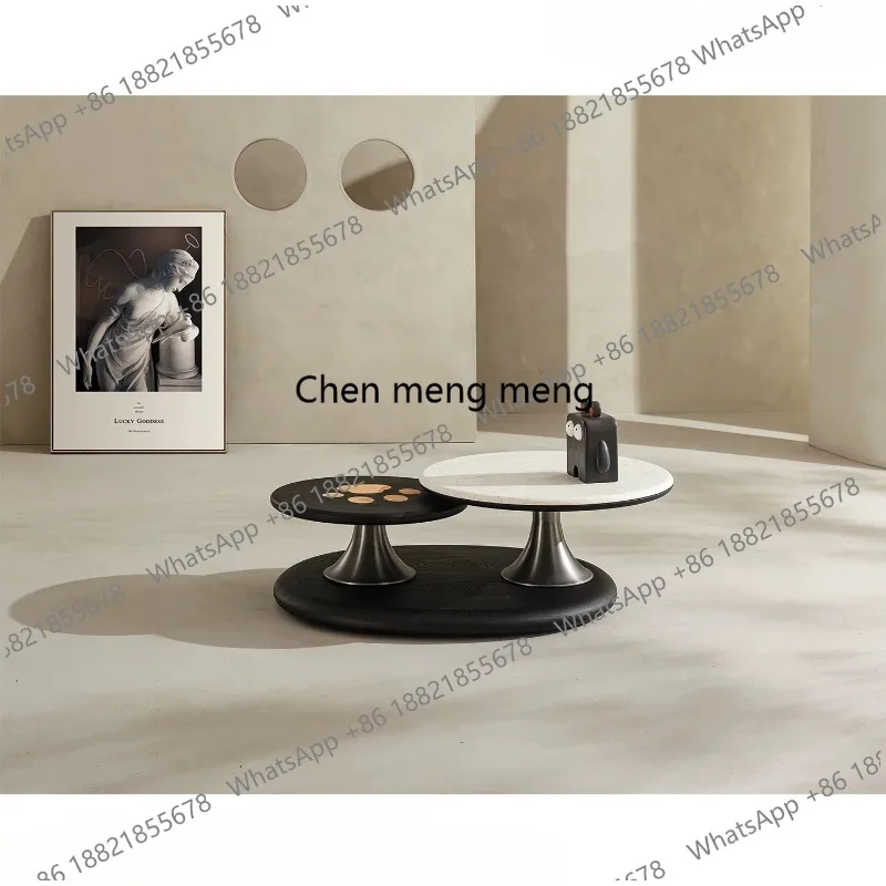 

Italian minimalist travertine coffee table light luxury high-end living room household small apartment paint round art