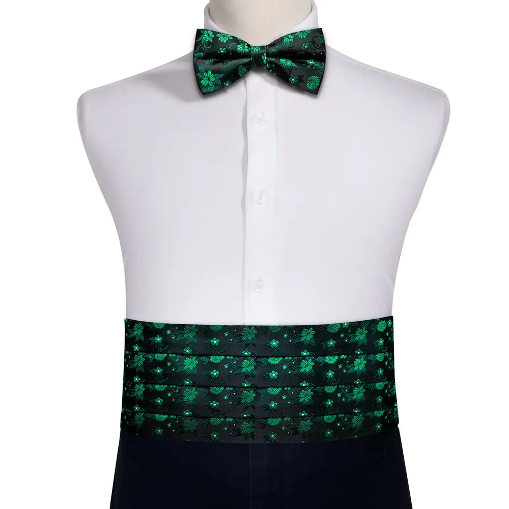 Exquisite Floral Green Cummerbund Men Designer Silk Jacquard Bow Tie Set Formal Tuxedo Suit Accessorie Wedding Party Barry.Wang