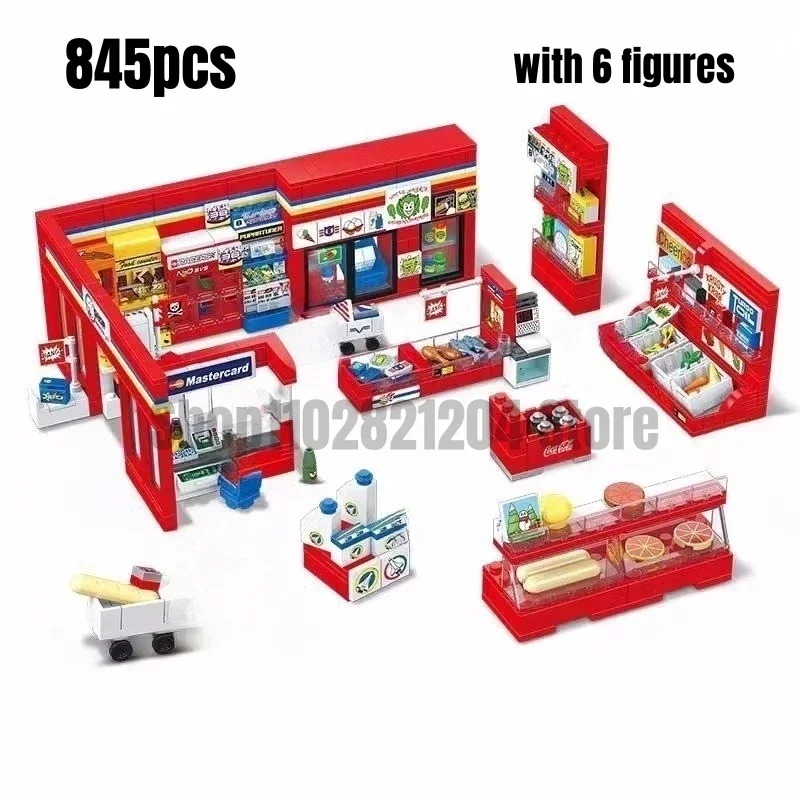 

845pcs MOC City Supermarket Building Blocks 24-hour Convenience Store Model 71016 Bricks Kids Toys Birthday Christmas Gifts