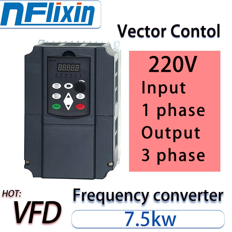 Hot Sale ! variable frequency converter 50Hz/60Hz motor inverter 9600D VFD 7.5kw single-phase 220v input three-phase 220 output