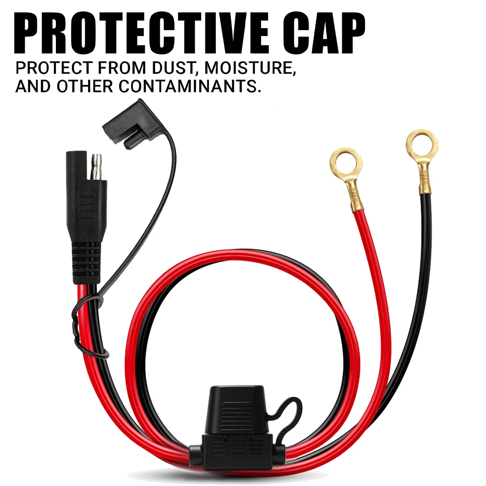 60CM 18AWG SAE to O Ring Terminal Harness with 10A Fuse SAE Extension Cable Adapter Car Motorcycle Accessaries