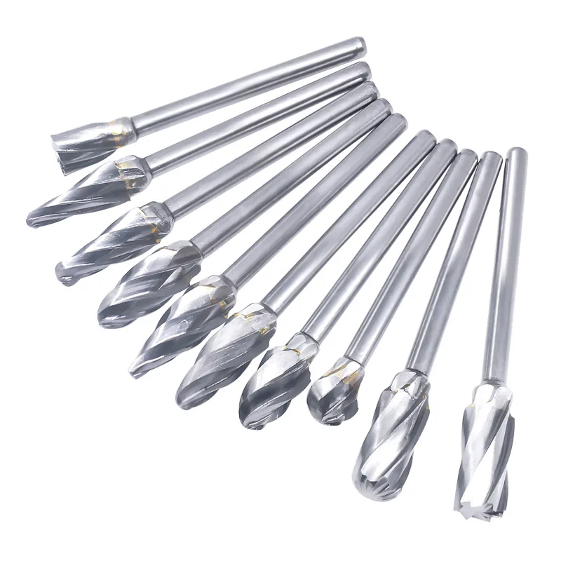 10pcs /set Hard alloy 3 * 6mm set coarse tooth rotary file tungsten steel grinding head metal jade polishing carving hob