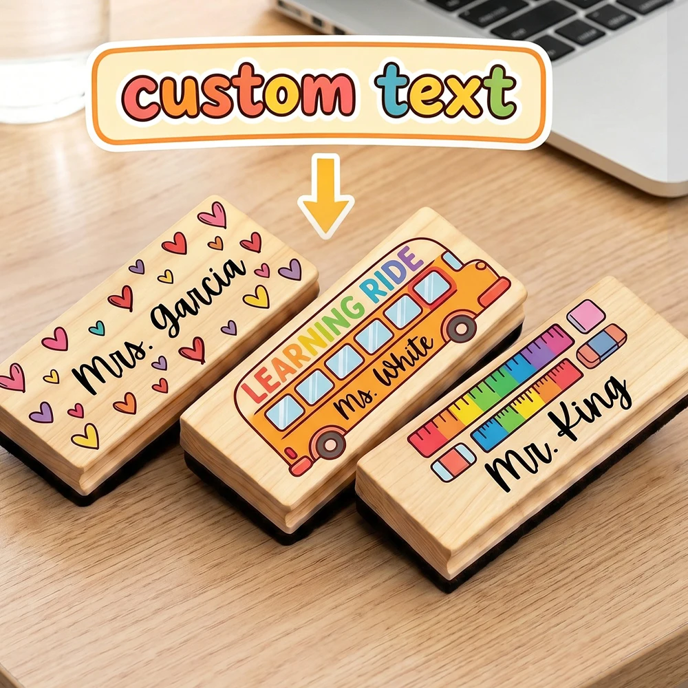 Personalized Wooden Chalkboard Cleaner,Custom Text Dry Erase Eraser,Lightweight Handheld Design,Holiday Gift,Birthday Present