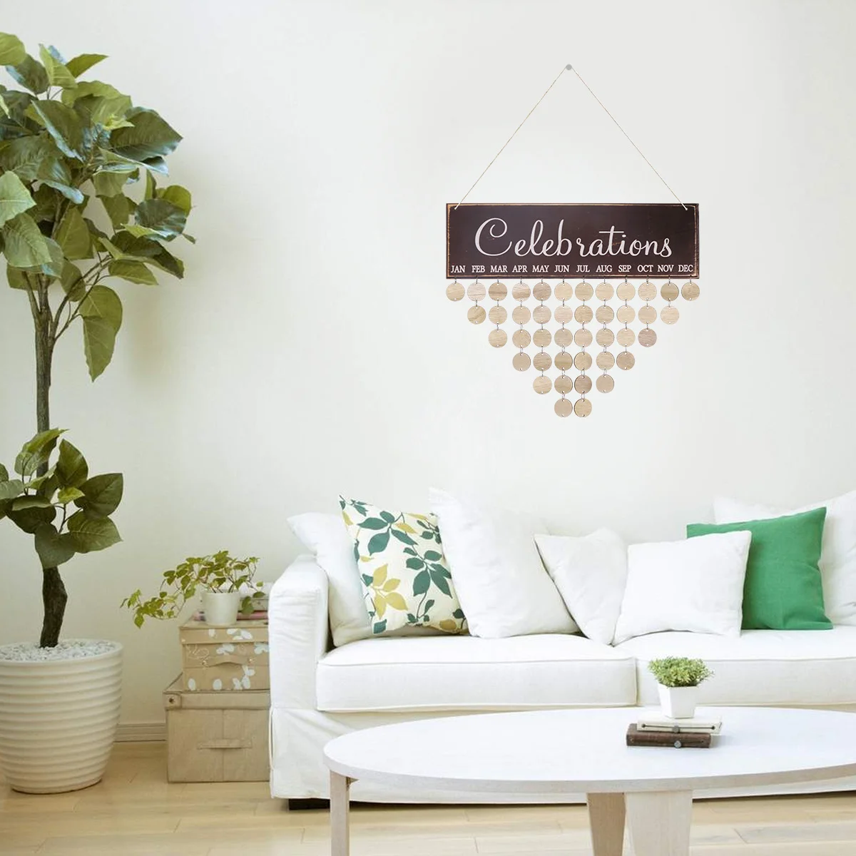 

DIY красочный деревянный календарь 12x5 см 50 круглых дисков семейная доска на день рождения легко собрать подарок для фестивалей украшения