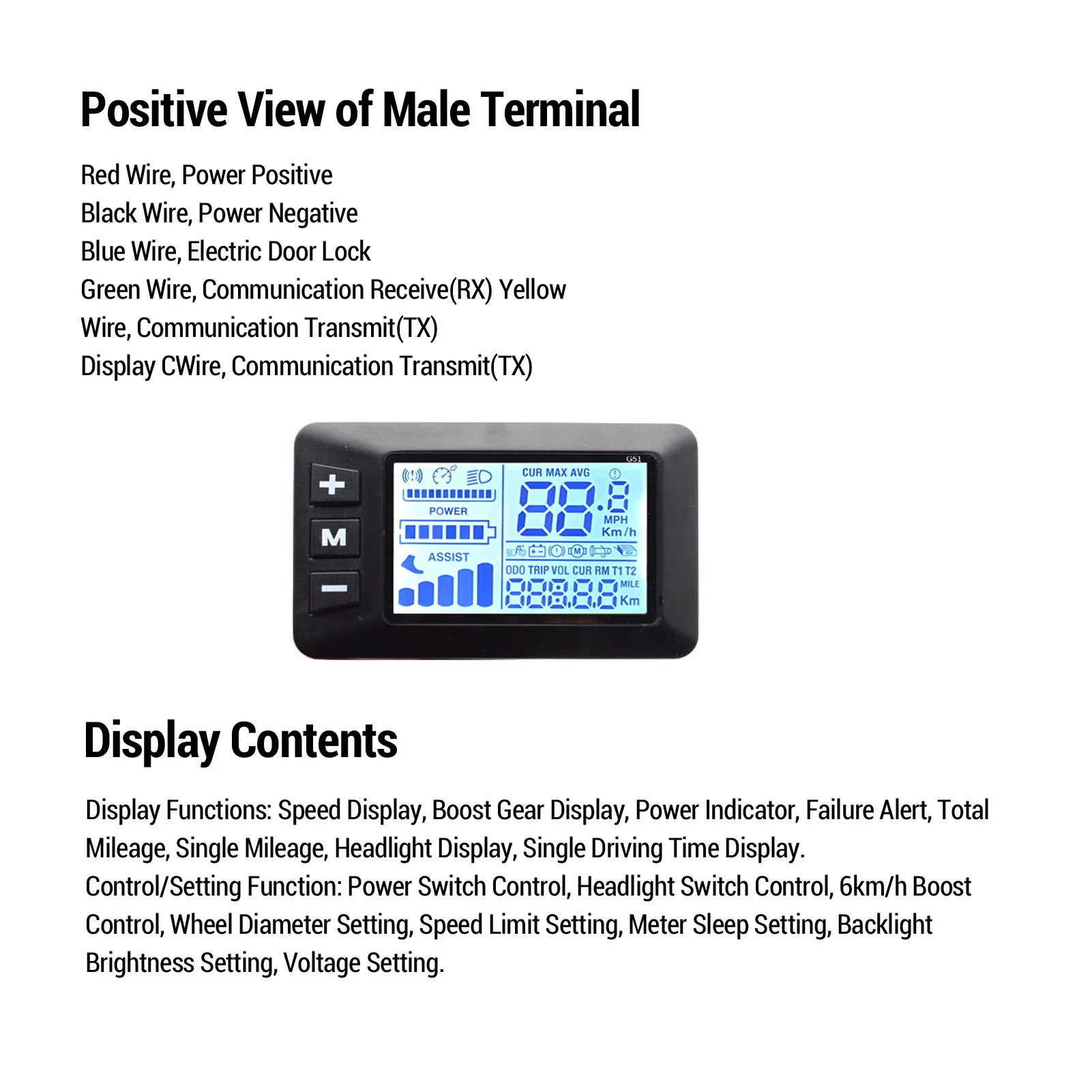 Pantalla LCD para bicicleta eléctrica, conector a prueba de lluvia de 5 núcleos, regulación de velocidad precisa, pantalla de Panel para patinete eléctrico