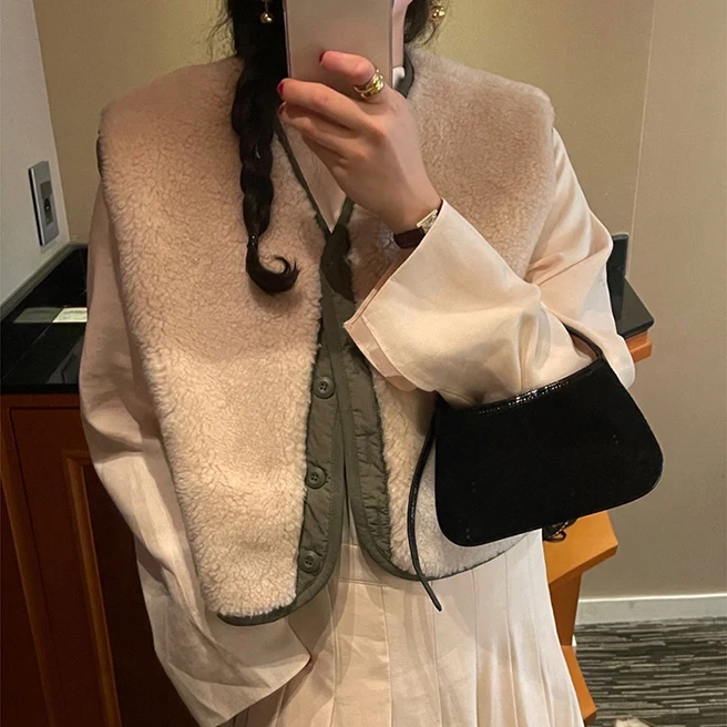 

Casual round Ne Svel Lamb Fur Vest Women's Knitwear Spring Autumn Winter Faionable Soft Warm Outerwear