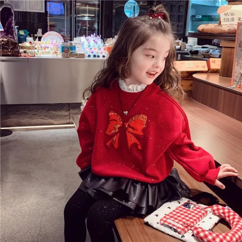 

Толстовки для девочек, Новое поступление 2025 года, зимний стильный повседневный пуловер с круглым вырезом и длинными рукавами на флисовой подкладке, базовый слой, топ