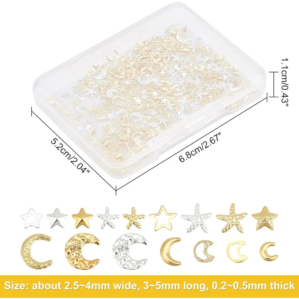 480pcs 16 Styles Star Moon Starfish Resin Fillers Brass Cabochons Nail Art Decoration Accessories Resin Accessories Supplies