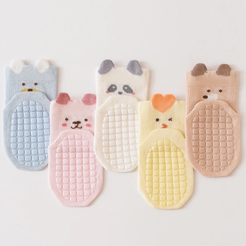 3/5 Pairs Cute Cartoon Baby Socks Anti-slip Rubber Sole Baby Floor Socks Soft Cotton Socks for Newborn Infant Boys Girls