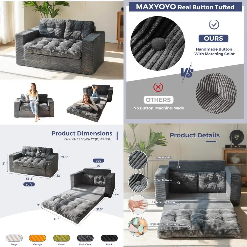 Pull Out Loveseat Sleeper Sofa, 2-in-1 Folding Couch Bed, Foldable Floor Couch with Pillows