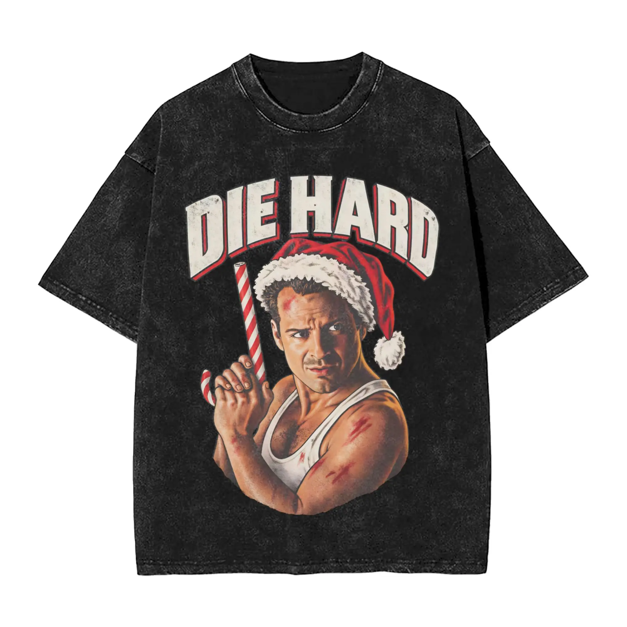 YIPPEE KI YAY  Men T Shirt Washed Die Hard Vintage Tee Shirt Short Sleeve Crew Neck T-Shirt Pure Cotton Printing Tops