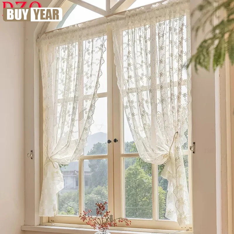 

French Elegant Flowers Tulle Curtains Living Room Retro Embroidery Curtains For Balcony Wedding Curtains #A237