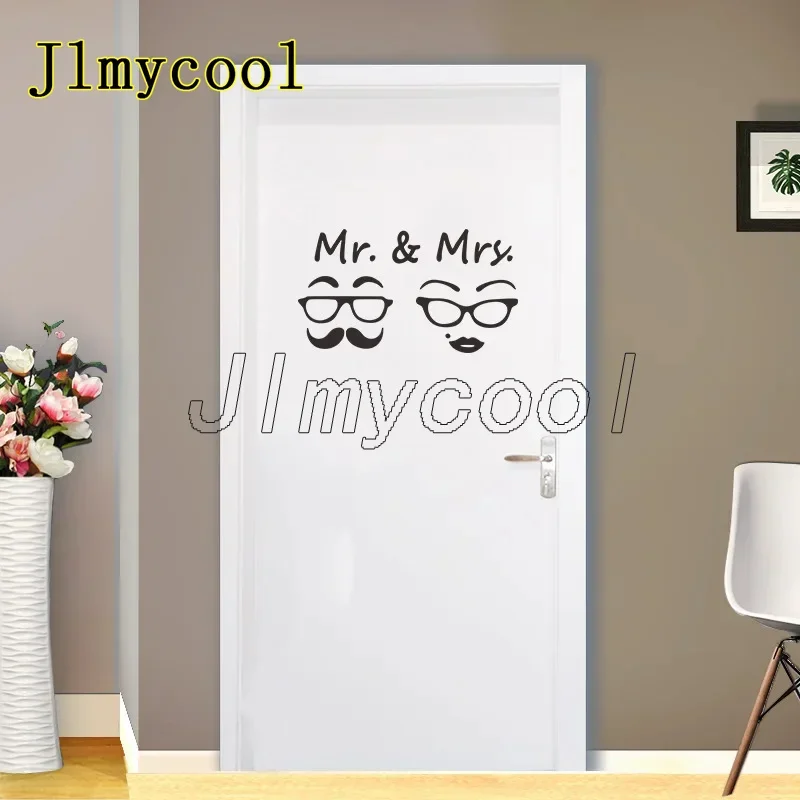 Mr & Mrs Retro Glasses Wall Sticker Toilet Sign Background Home Decoration Wallpaper Removable Door Bathroom Mural Decals