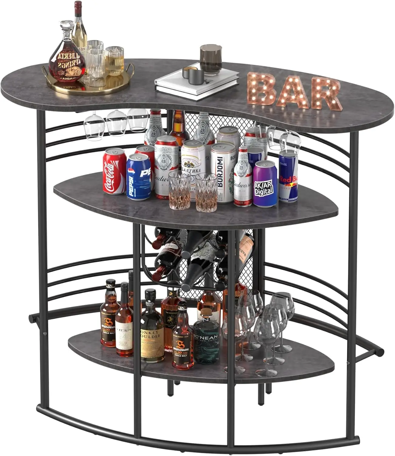 

Modern Bar Cabinet with Storage Shelves, Freestanding Wood Liquor Holder for Home Kitchen Living Dining Room Grey