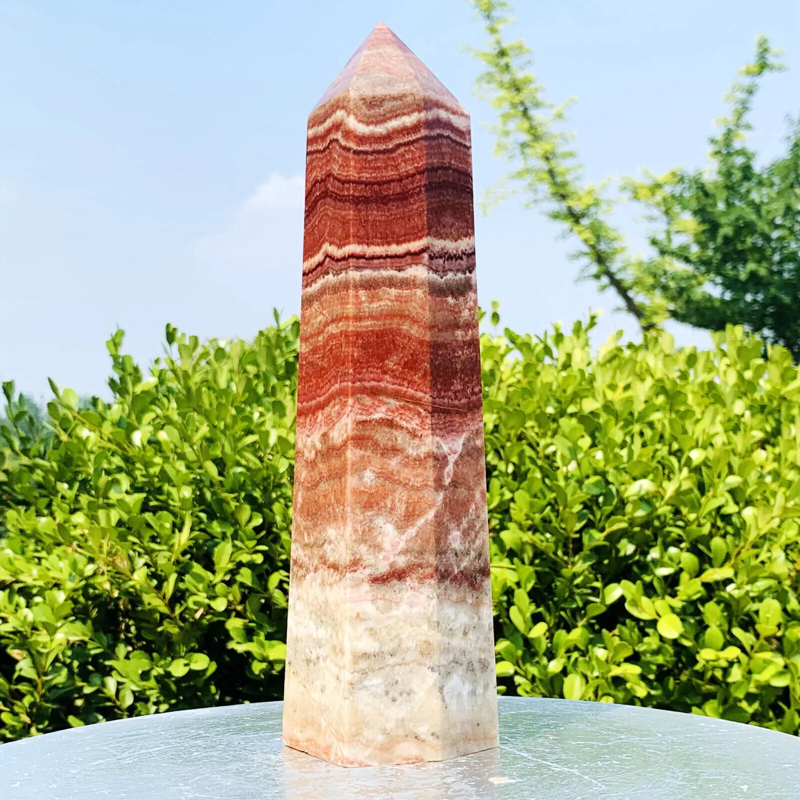 

Natural Rhodochrosite Quartz obelisk crystal point wand tower Healing