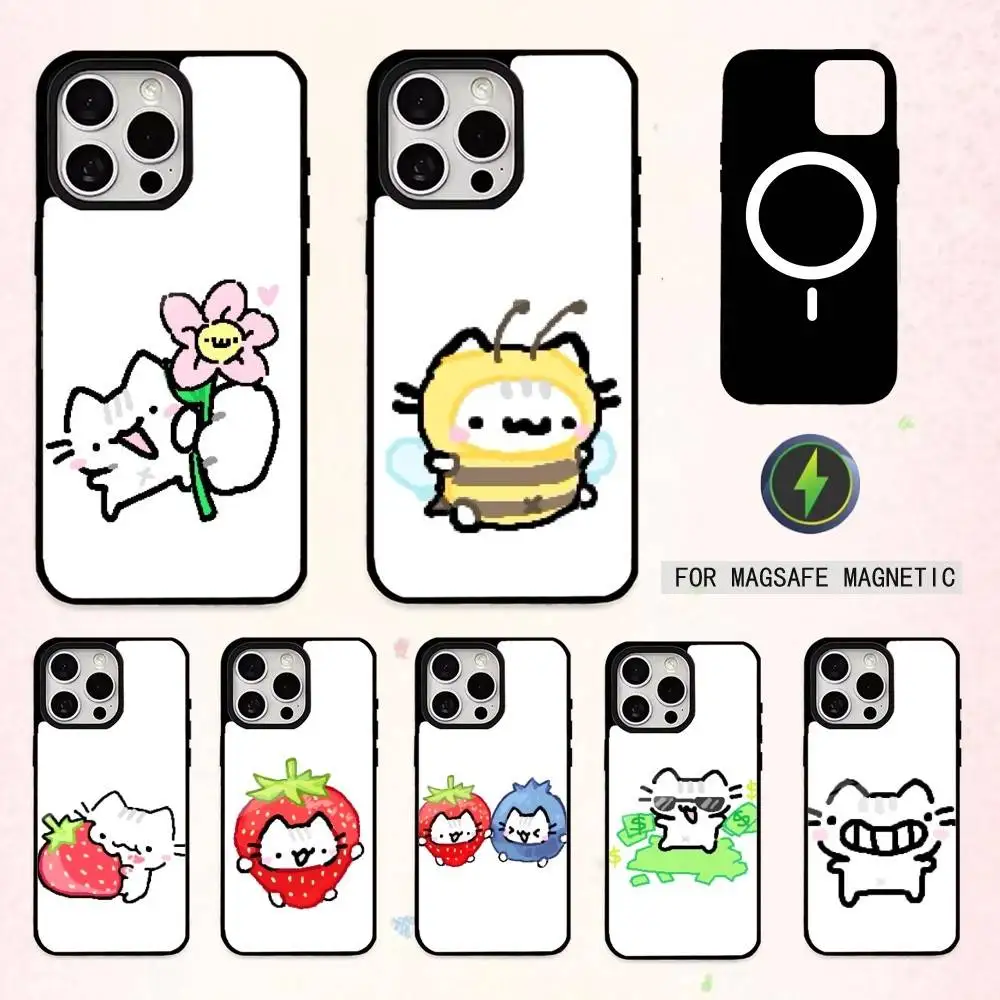

Cute B-Basil L-Leaf Cat Cartoon Phone Case For iPhone17,16,15,14,13,12,11 Plus,Pro Max Magnetic For Magsafe Wireless Charging