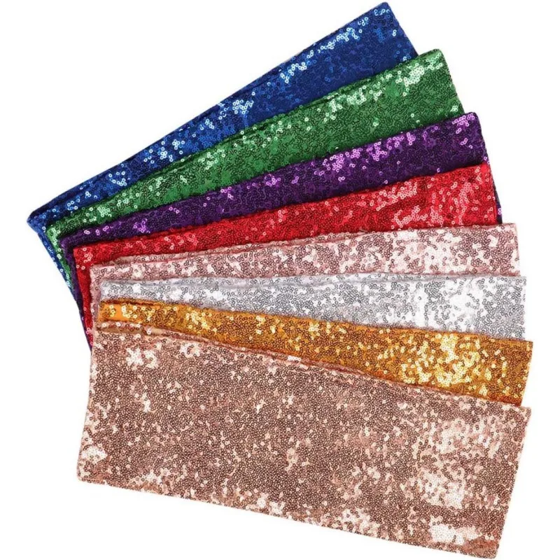 New 50/10PCS Gold Sequin Chair Sashes Stretchy Sparkly Decor Chair Band Wedding Decor Elastic Straps Chair Covers for PartyHotel