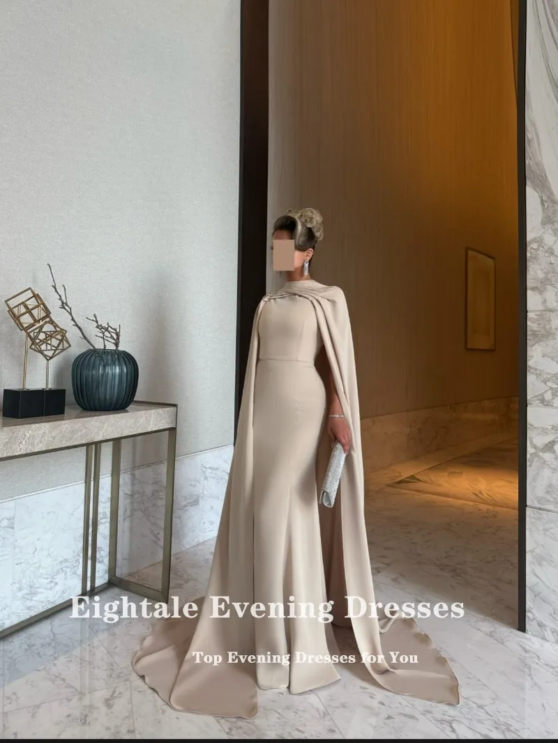 

Eightale Arabic Evening Dress Halter Prom Gown Customized Stretchy Cape Sleeves Wedding Party Dress Mermaid Robes De Soirée