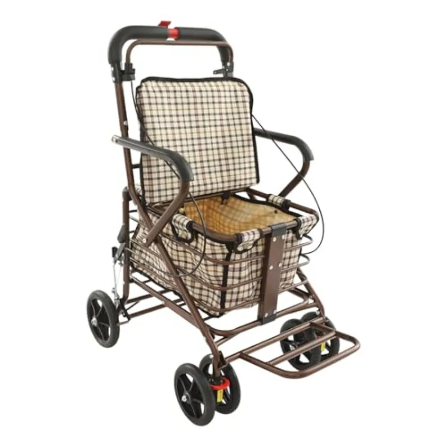 Foldable Shopping Cart with Seat, Portable Rolling Grocery Cart, Spacious Basket Shopping Carts, 220.46lb Capacity, 4 Silent Wh