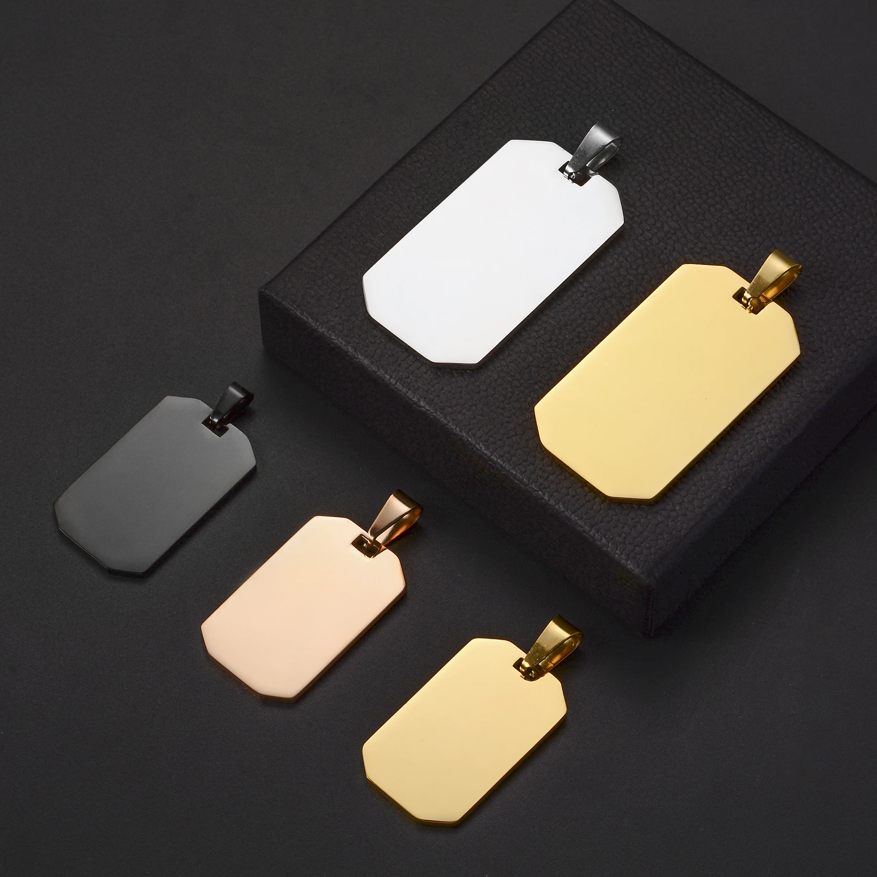 5 pz/lotto Unisex In Acciaio Inox 2 Dimensioni Rettangolo Stamping Blank ID Dog Tag Collana Del Pendente Creazioni di Gioielli 4 Colori