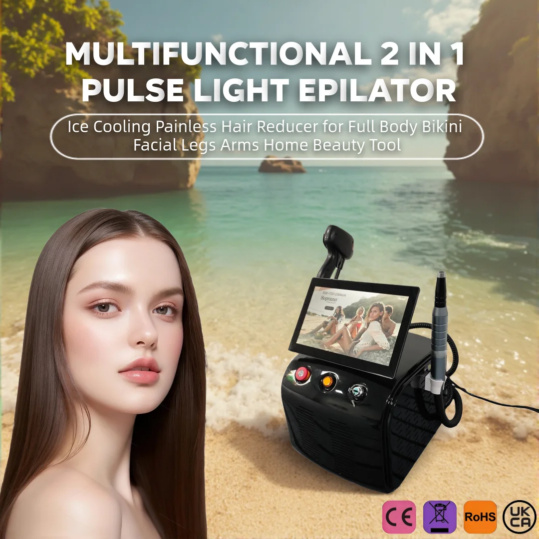 Multifunctional 2 In 1 Pulse Light Epilator Ice Cooling Painless Hair Reducer for Full Body Bikini Facial Legs Arms Home Beauty