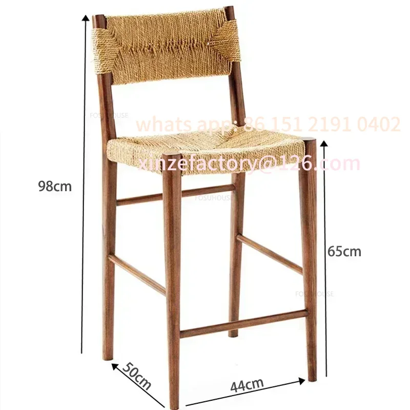 Sedie da bar in legno massello personalizzabili Sedie da bar nordiche Sedie da bar moderne e semplici per la casa Sgabelli da bar alti retrò in rattan D