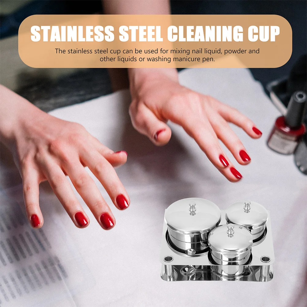 1 مجموعة 1 مجموعة الفولاذ المقاوم للصدأ مسمار الفن كأس السلطانيات ل مسحوق الأكريليك السائل خلط حامل مانيكير تخزين جرة صالون توريد أداة #2