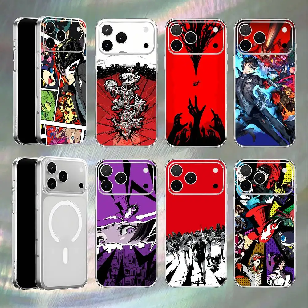 

Game P-PersonaS 5 Shockproof Transparent White Phone Case For iPhone 17,16,15,14,13,12,11,Pro,Max Magnetic Wireless Charging