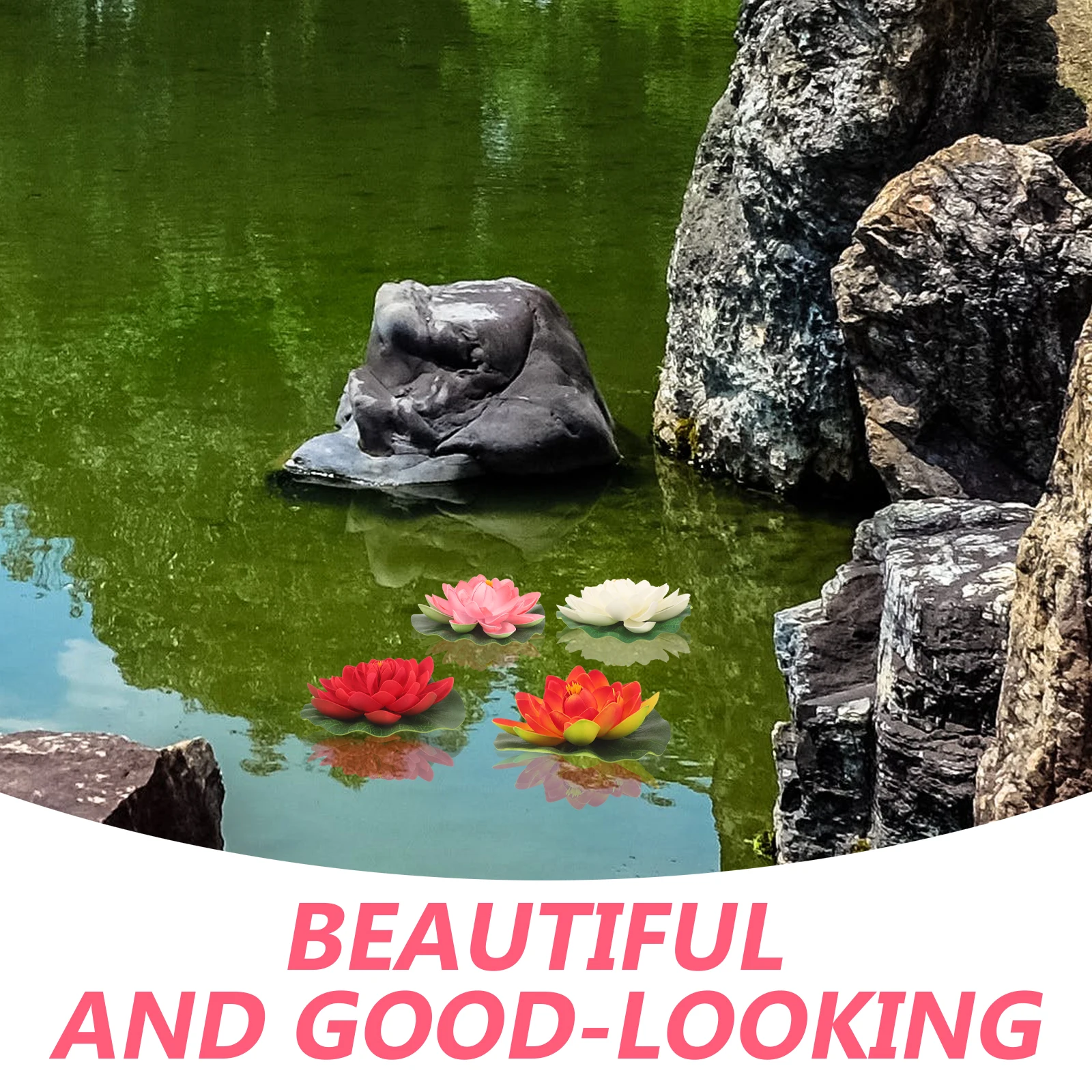 

4Pcs 17Cm Fake Lotus Flowers Plastic Floating Simulation Water Lilies for Garden Pond Home Patio Indoor Outdoor Decor White