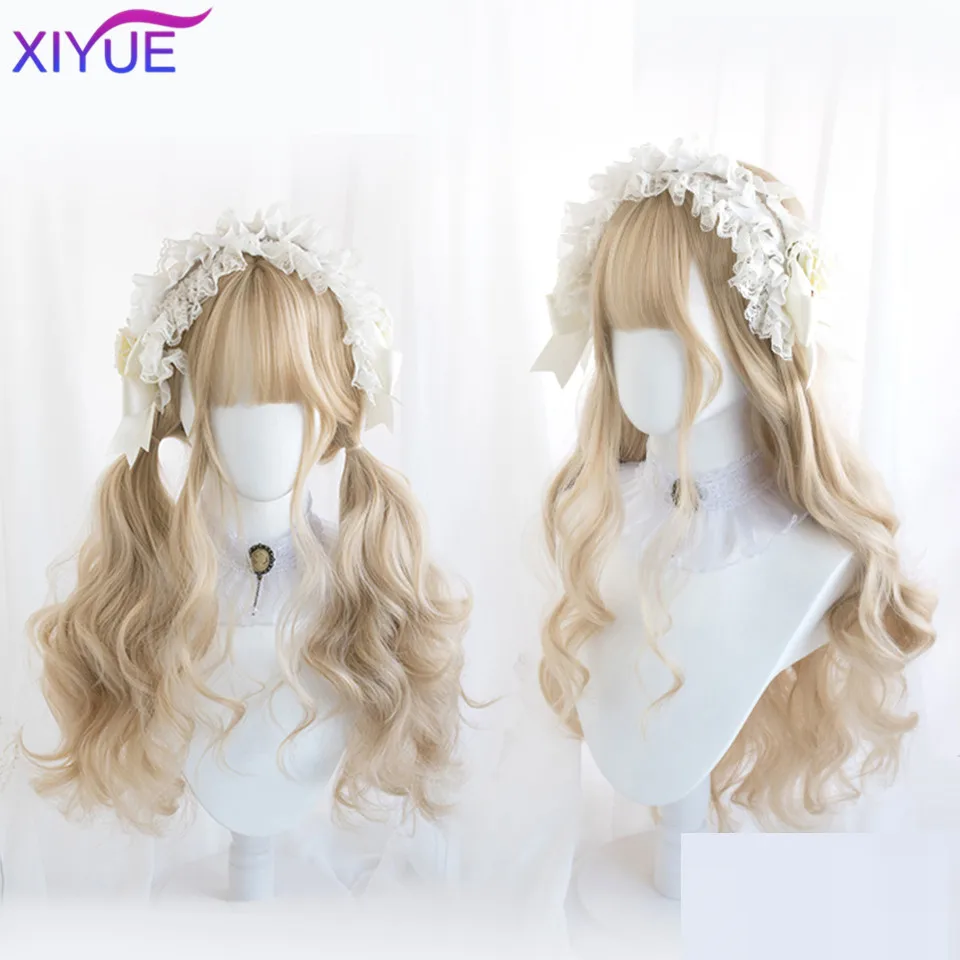 Cosplay Wig Long Natural Wavy Platinum Blonde Wigs with Bangs Cosplay Party Lolita Synthetic Wigs for Women Heat Resistant Fiber